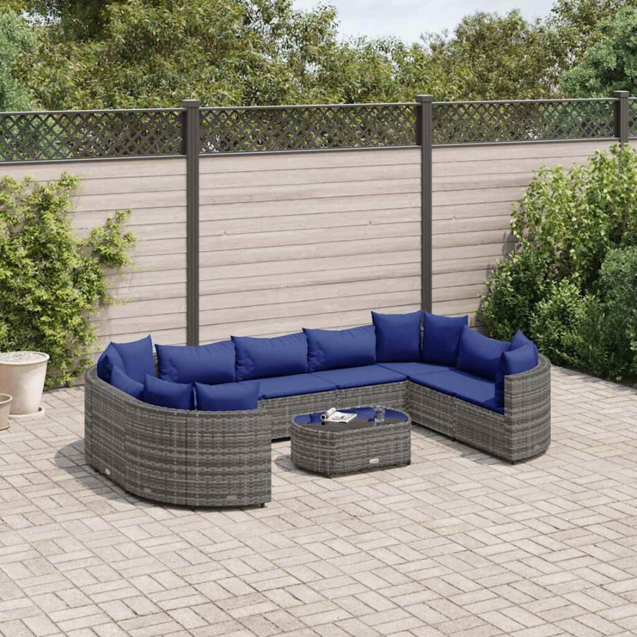 vidaXL 10-delige Loungeset met kussens poly rattan grijs afbeelding 1