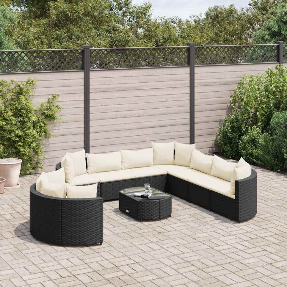 vidaXL 10-delige Loungeset met kussens poly rattan zwart afbeelding 1