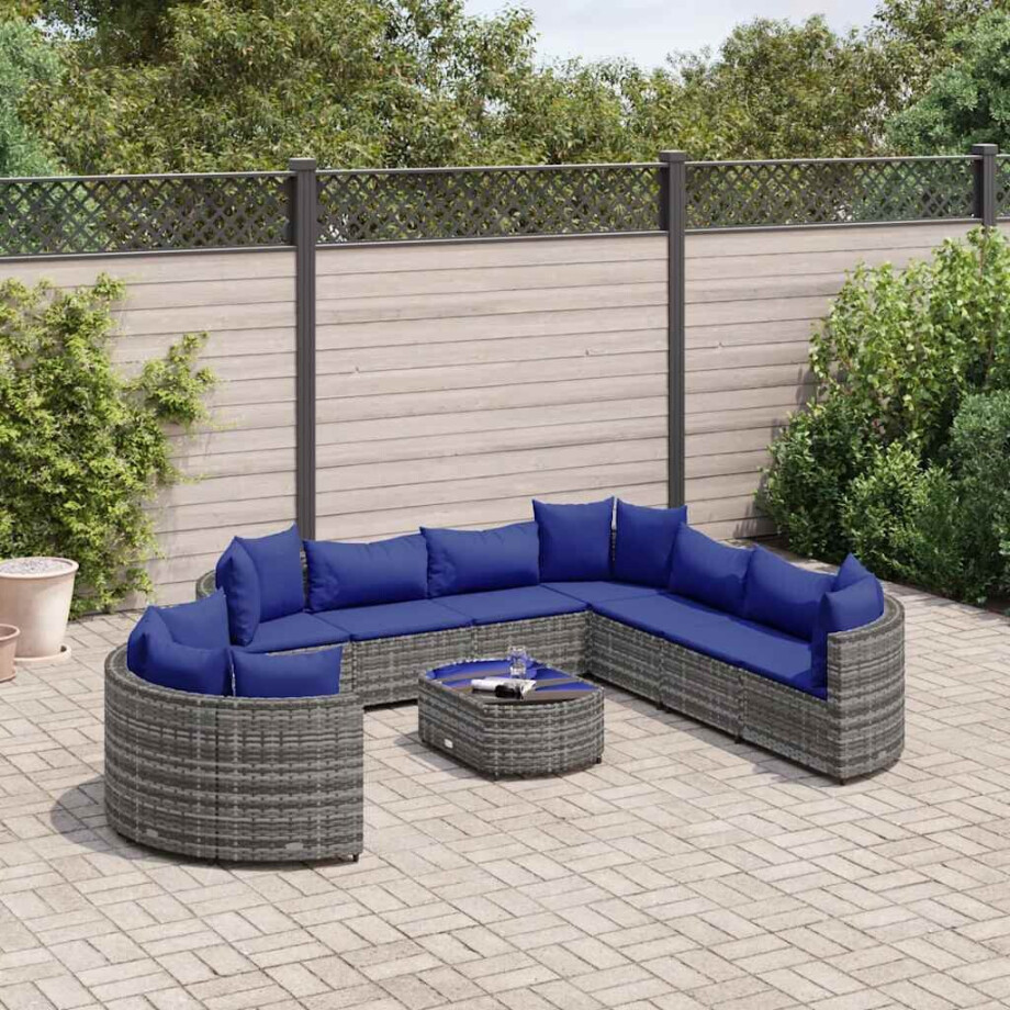 vidaXL 10-delige Loungeset met kussens poly rattan grijs afbeelding 1