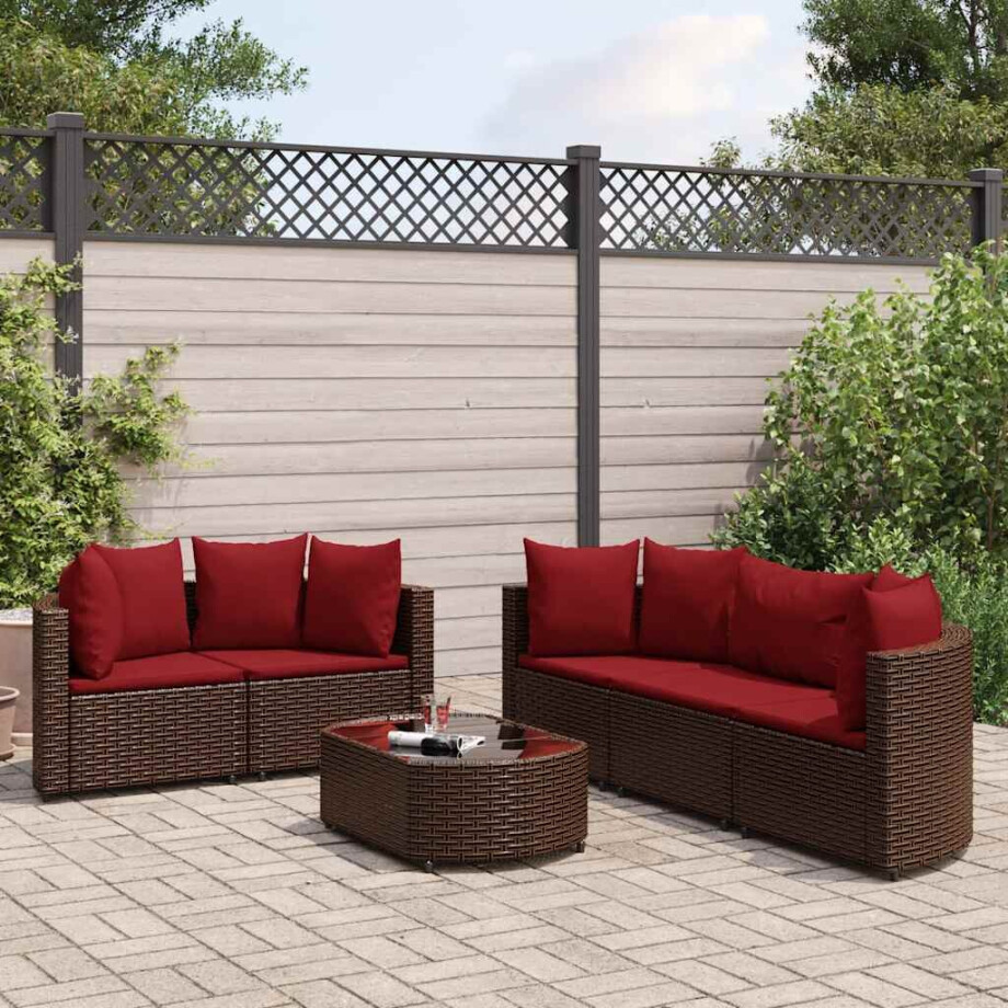 vidaXL 6-delige Loungeset met kussens poly rattan bruin vidaXL 6-delige Loungeset met kussens poly rattan bruin afbeelding 1