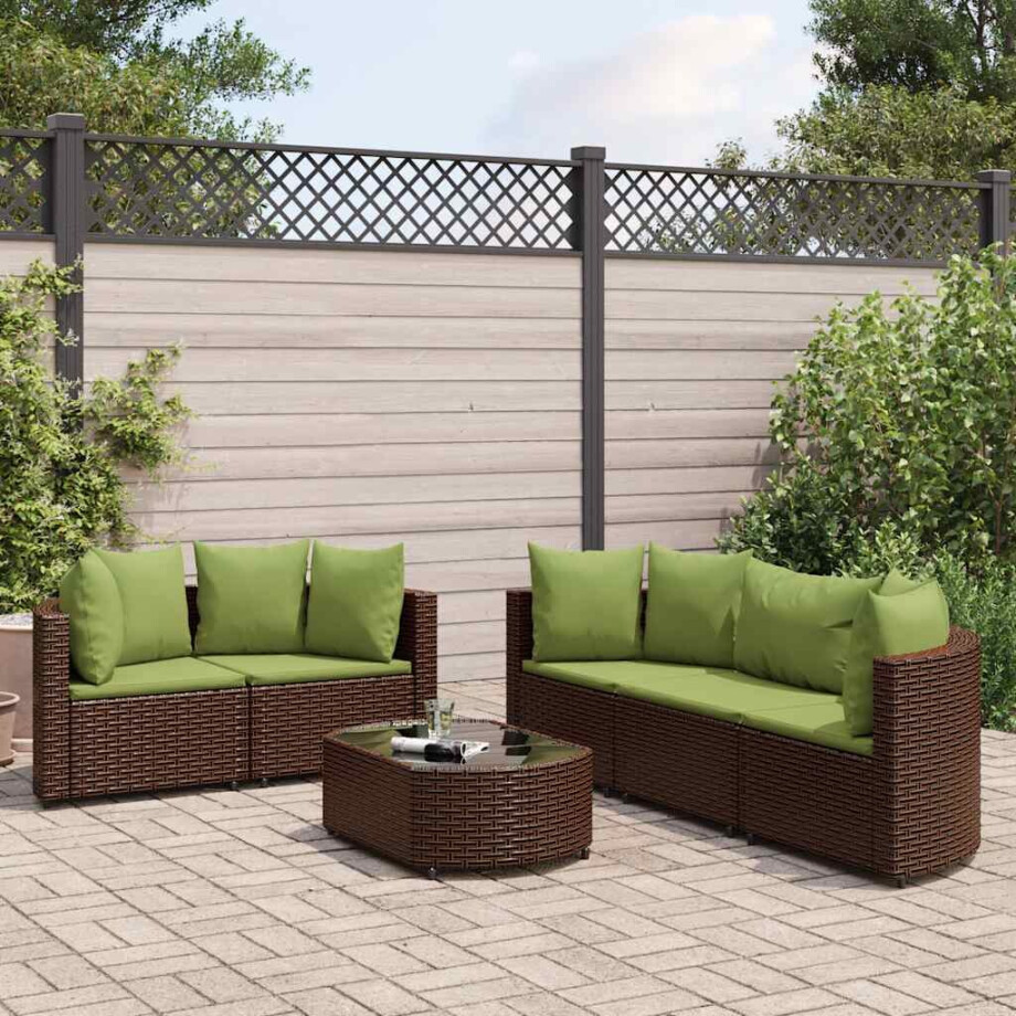 vidaXL 6-delige Loungeset met kussens poly rattan bruin afbeelding 1