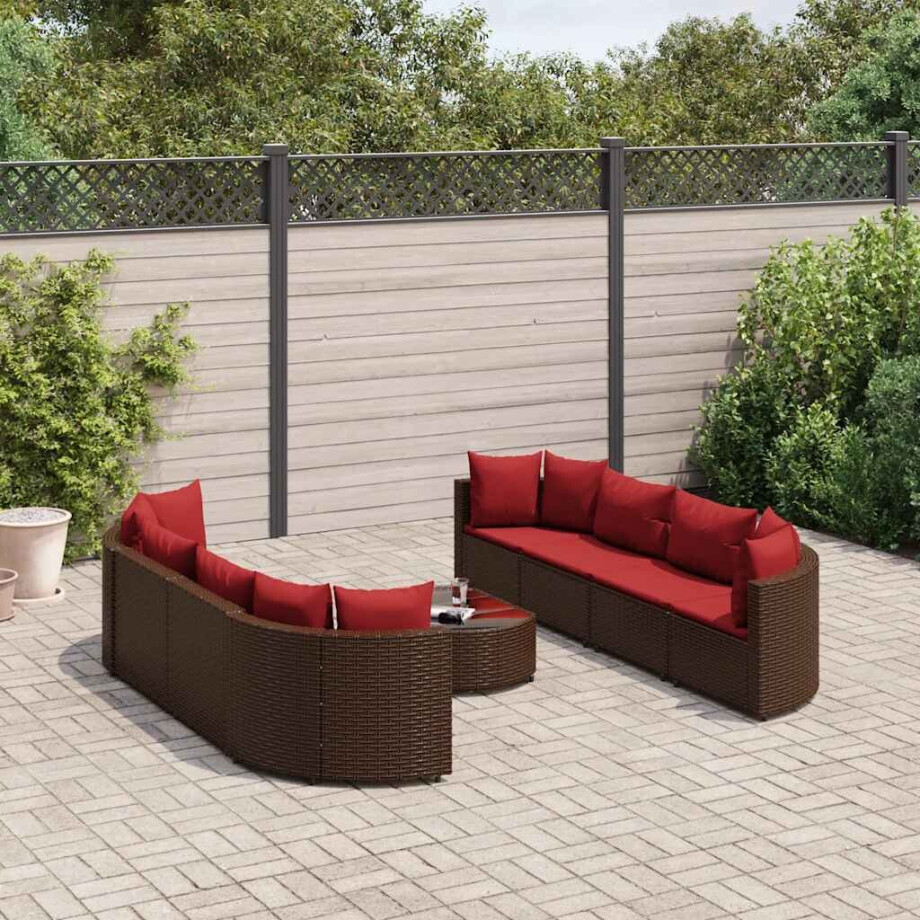 vidaXL 9-delige Loungeset met kussens poly rattan bruin vidaXL 9-delige Loungeset met kussens poly rattan bruin afbeelding 1