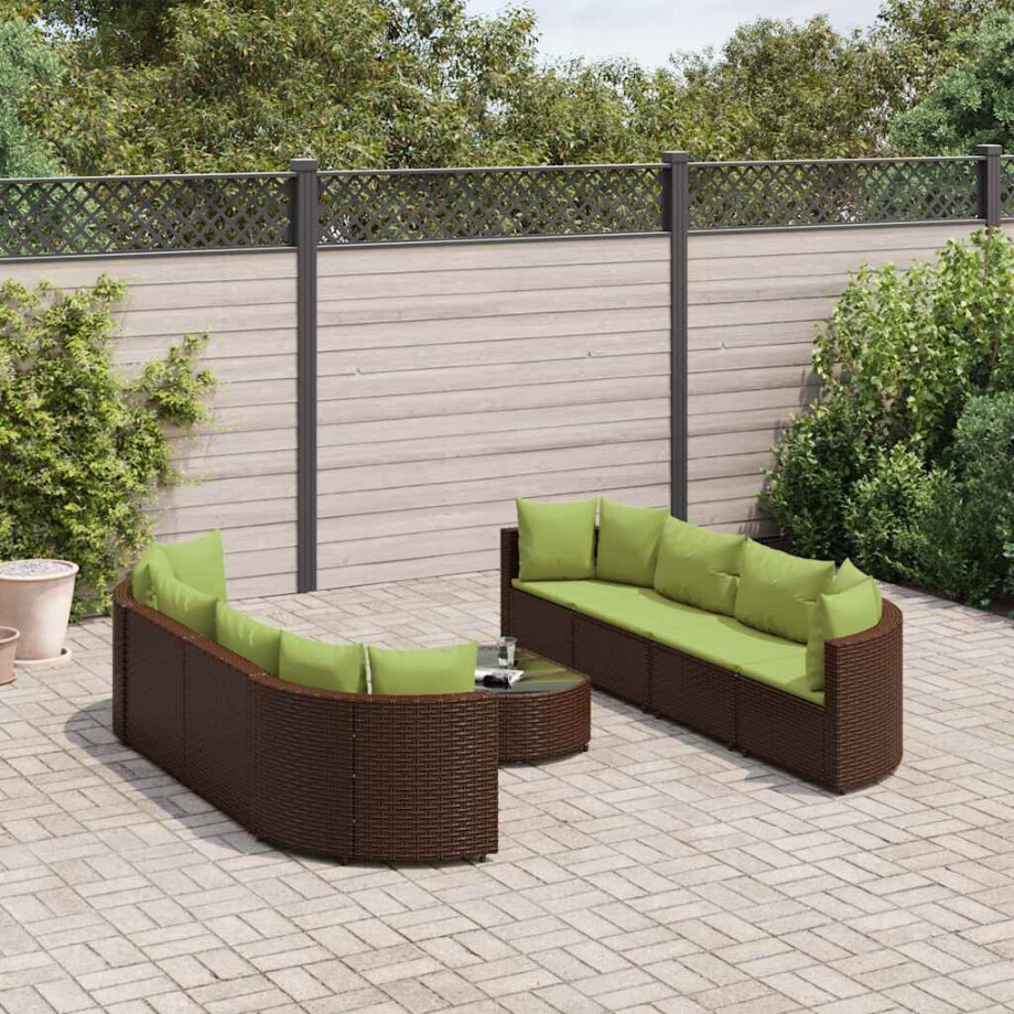 vidaXL 9-delige Loungeset met kussens poly rattan bruin afbeelding 1
