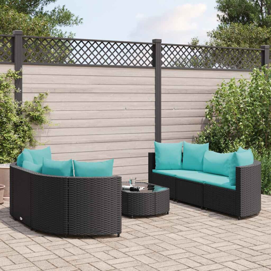 vidaXL 7-delige Loungeset met kussens poly rattan zwart afbeelding 1