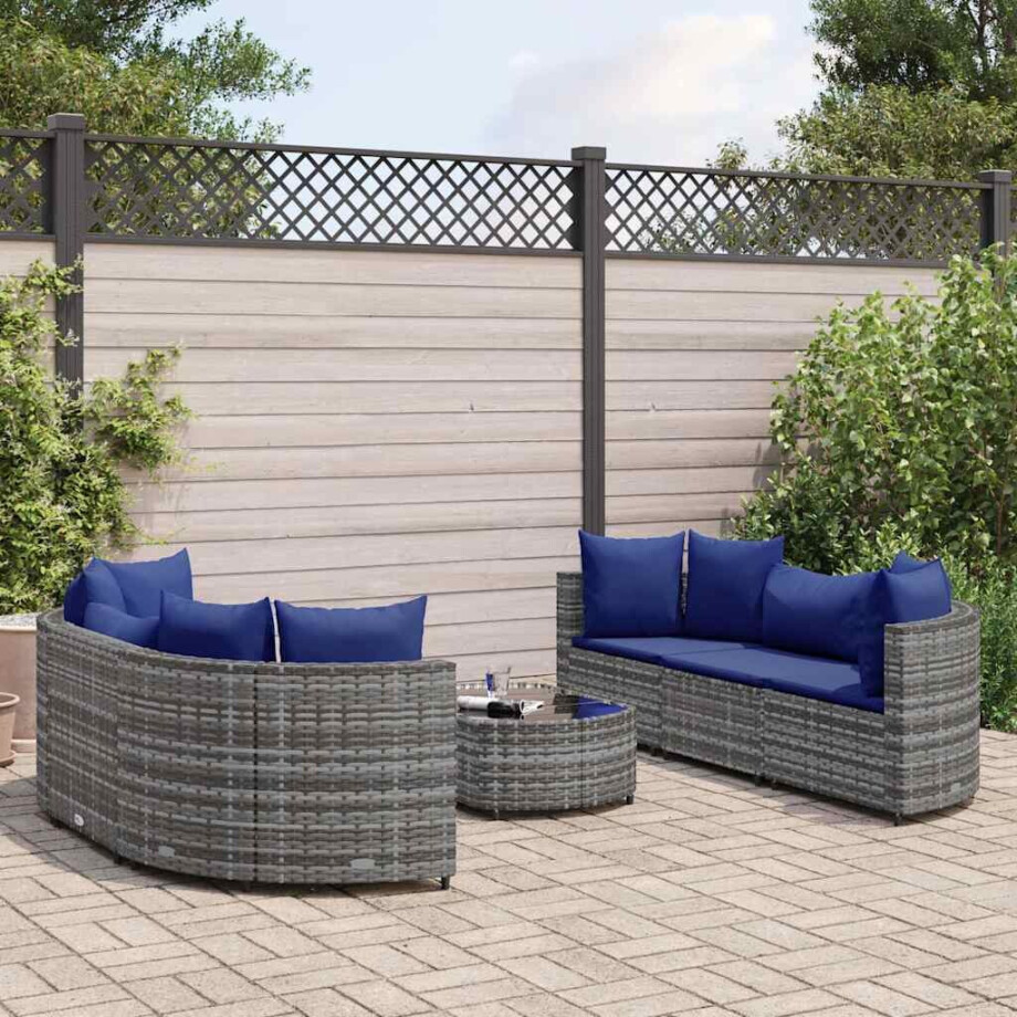 vidaXL 7-delige Loungeset met kussens poly rattan grijs afbeelding 1