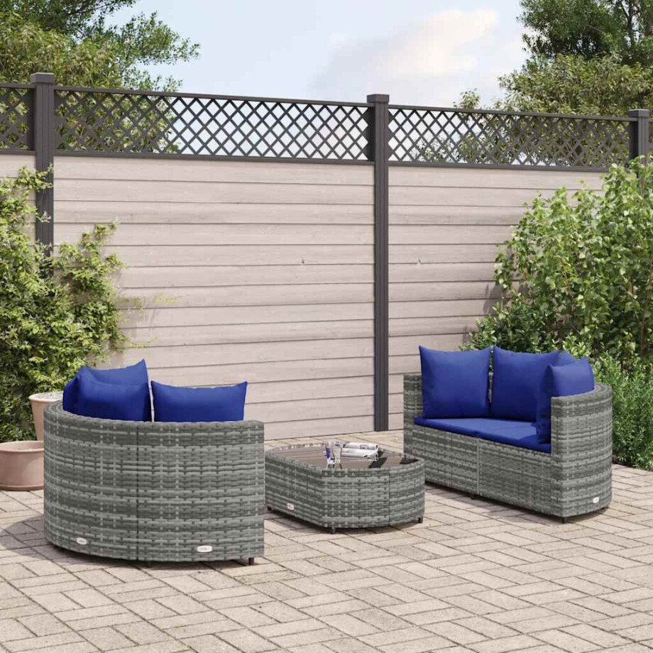 vidaXL 5-delige Loungeset met kussens poly rattan grijs afbeelding 1