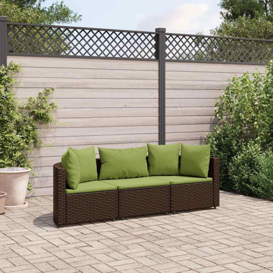 vidaXL 3-delige Loungeset met kussens poly rattan bruin afbeelding 1
