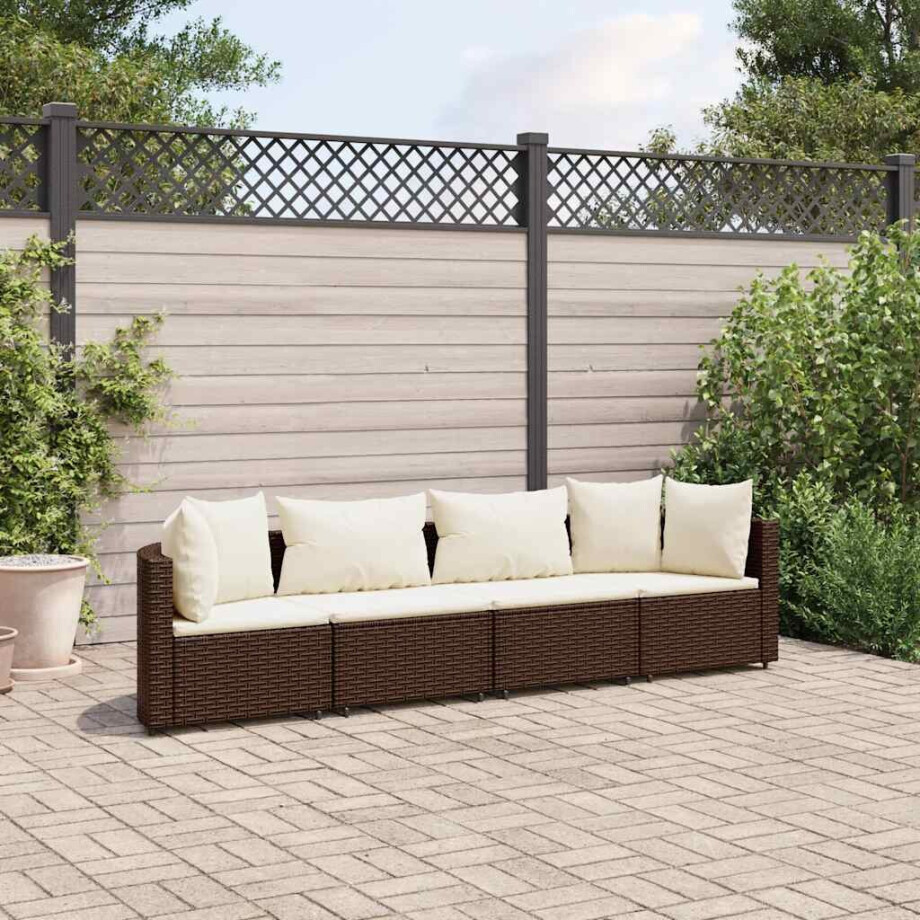 vidaXL 4-delige Loungeset met kussens poly rattan bruin afbeelding 1