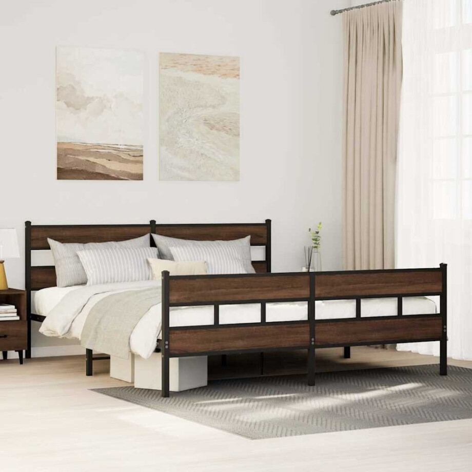 vidaXL Bedframe zonder matras metaal bruin eikenkleur 183x213 cm afbeelding 1