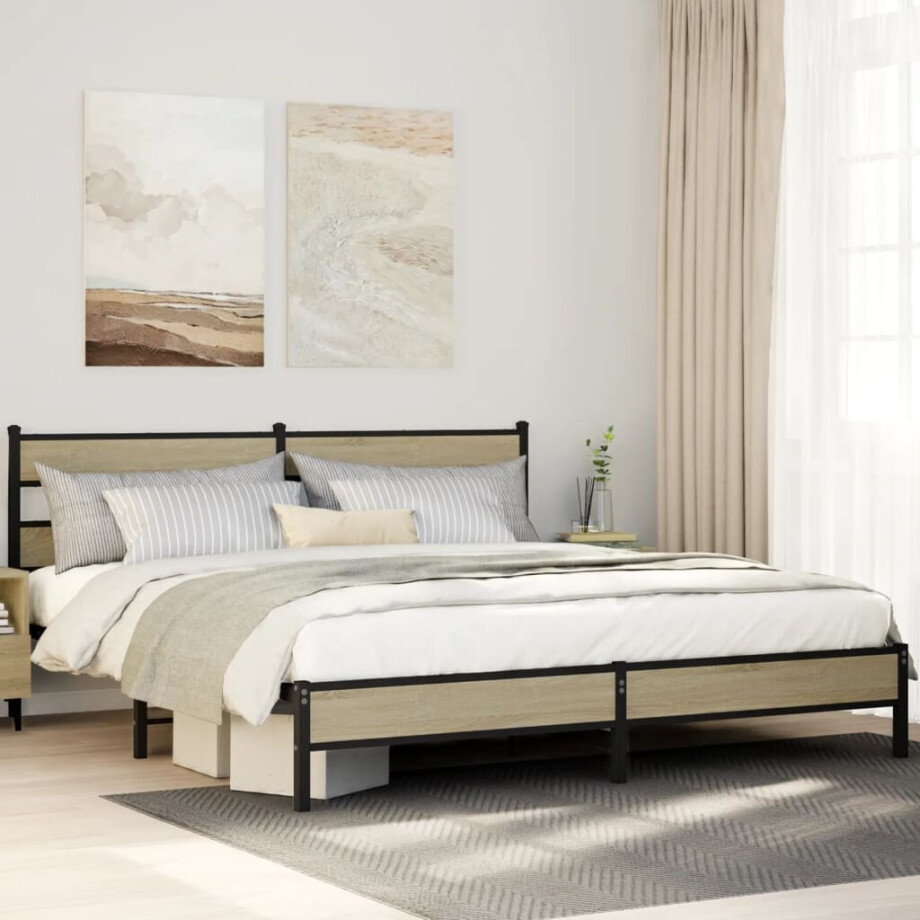 vidaXL Bedframe zonder matras metaal sonoma eikenkleurig 180x200 cm vidaXL Bedframe zonder matras metaal sonoma eikenkleurig 180x200 cm afbeelding 1