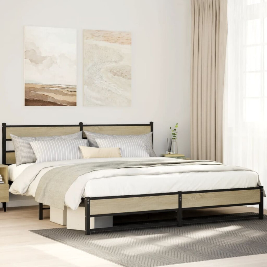 vidaXL Bedframe zonder matras metaal sonoma eikenkleurig 193x203 cm afbeelding 1
