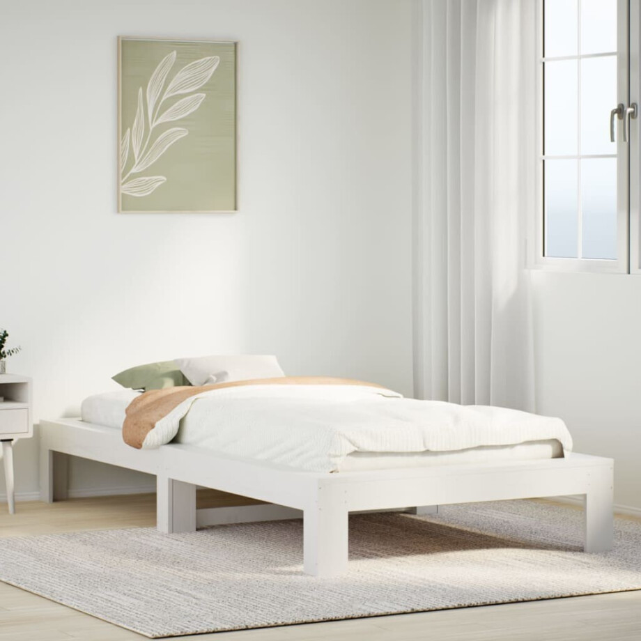 vidaXL Bedframe zonder matras massief grenenhout wit 75x190 cm vidaXL Bedframe zonder matras massief grenenhout wit 75x190 cm afbeelding 1