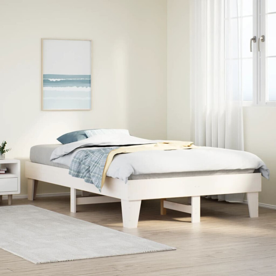 vidaXL Bedframe zonder matras massief grenenhout wit 120x200 cm afbeelding 1