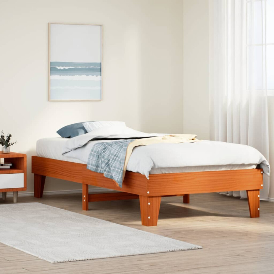 vidaXL Bedframe zonder matras massief grenenhout wasbruin 75x190 cm vidaXL Bedframe zonder matras massief grenenhout wasbruin 75x190 cm afbeelding 1