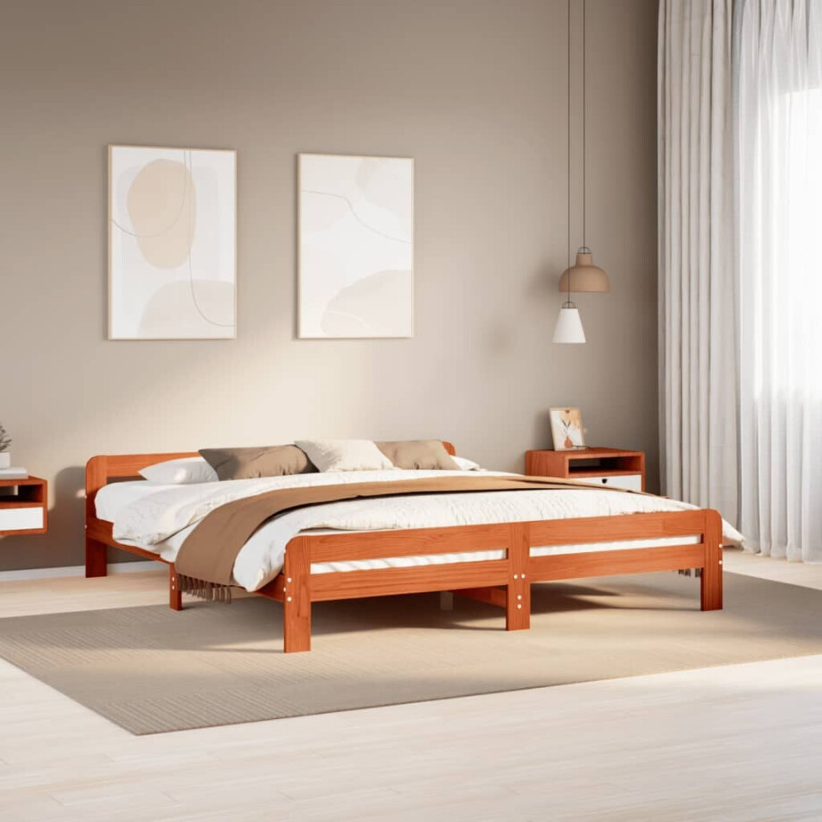 vidaXL Bedframe zonder matras massief grenenhout wasbruin 180x200 cm afbeelding 1