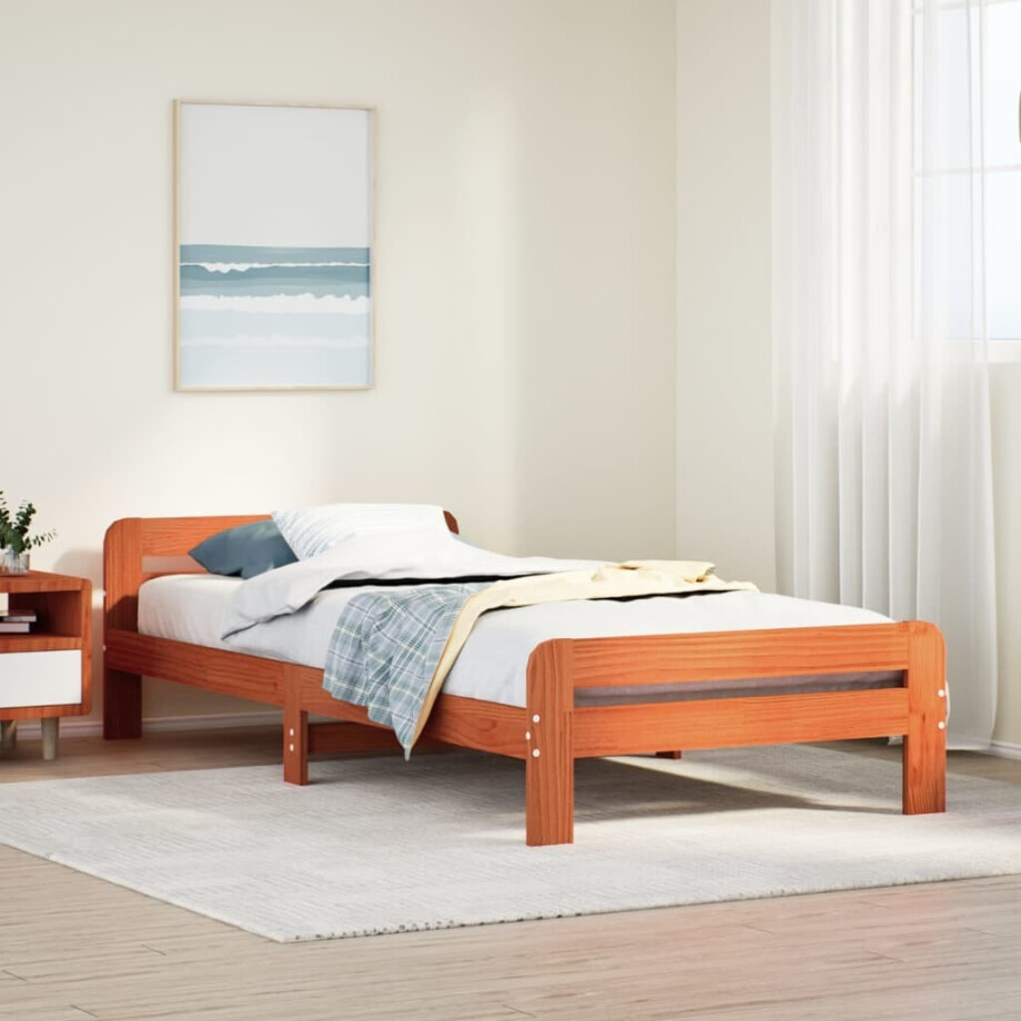 vidaXL Bedframe zonder matras massief grenenhout wasbruin 75x190 cm vidaXL Bedframe zonder matras massief grenenhout wasbruin 75x190 cm afbeelding 1