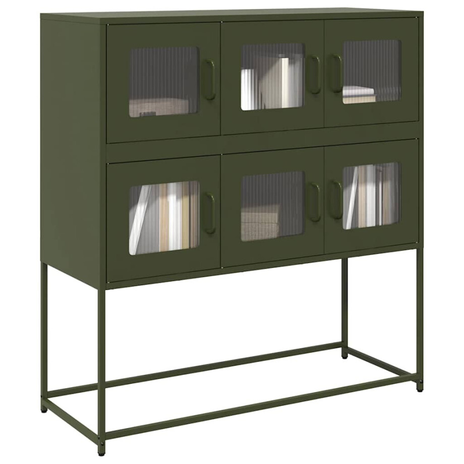 vidaXL Dressoir 100,5x39x107 cm koudgewalst staal olijfgroen afbeelding 1