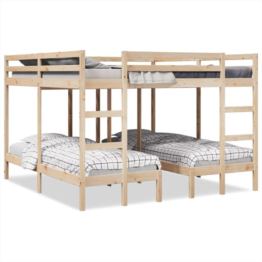 vidaXL Stapelbed 3-voudig massief grenenhout 200x200/80x200 cm afbeelding 1