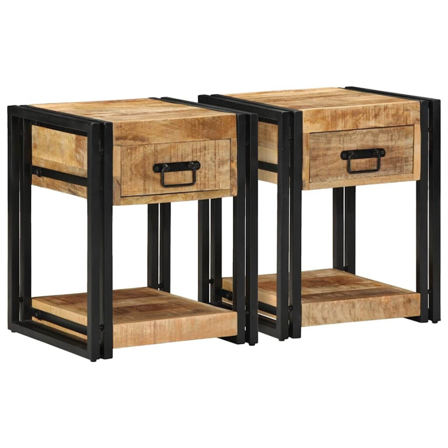 vidaXL Nachtkastjes 2 stuks 40x40x50 cm Massief ruw hout Mango afbeelding 1