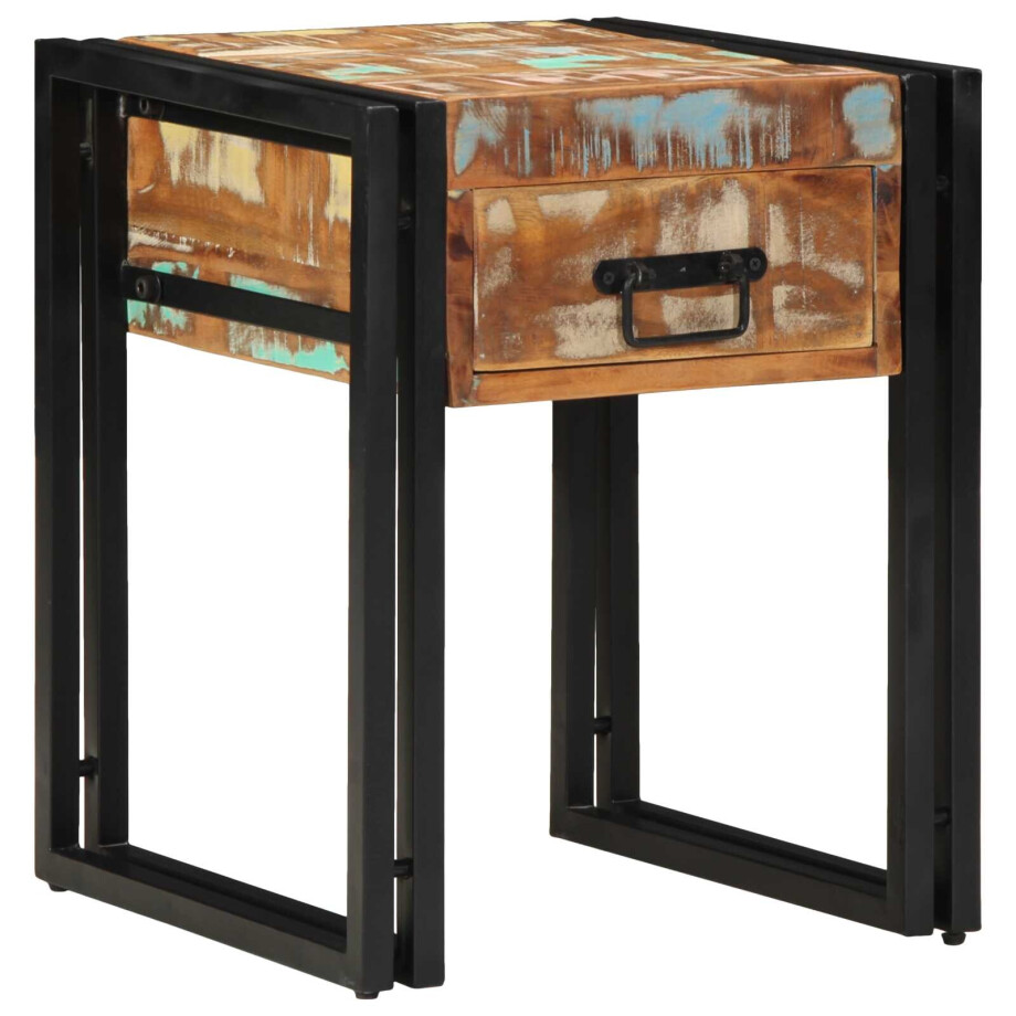 vidaXL Bijzettafel met lade 40 x 40 x 50 cm Massief Gerecycled Hout afbeelding 1