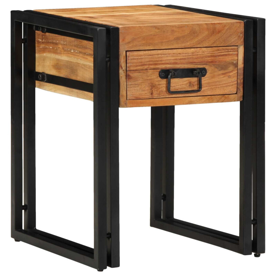 vidaXL Bijzettafel Bruin en zwart 40 x 40 x 50 cm Massief Acaciahout afbeelding 1
