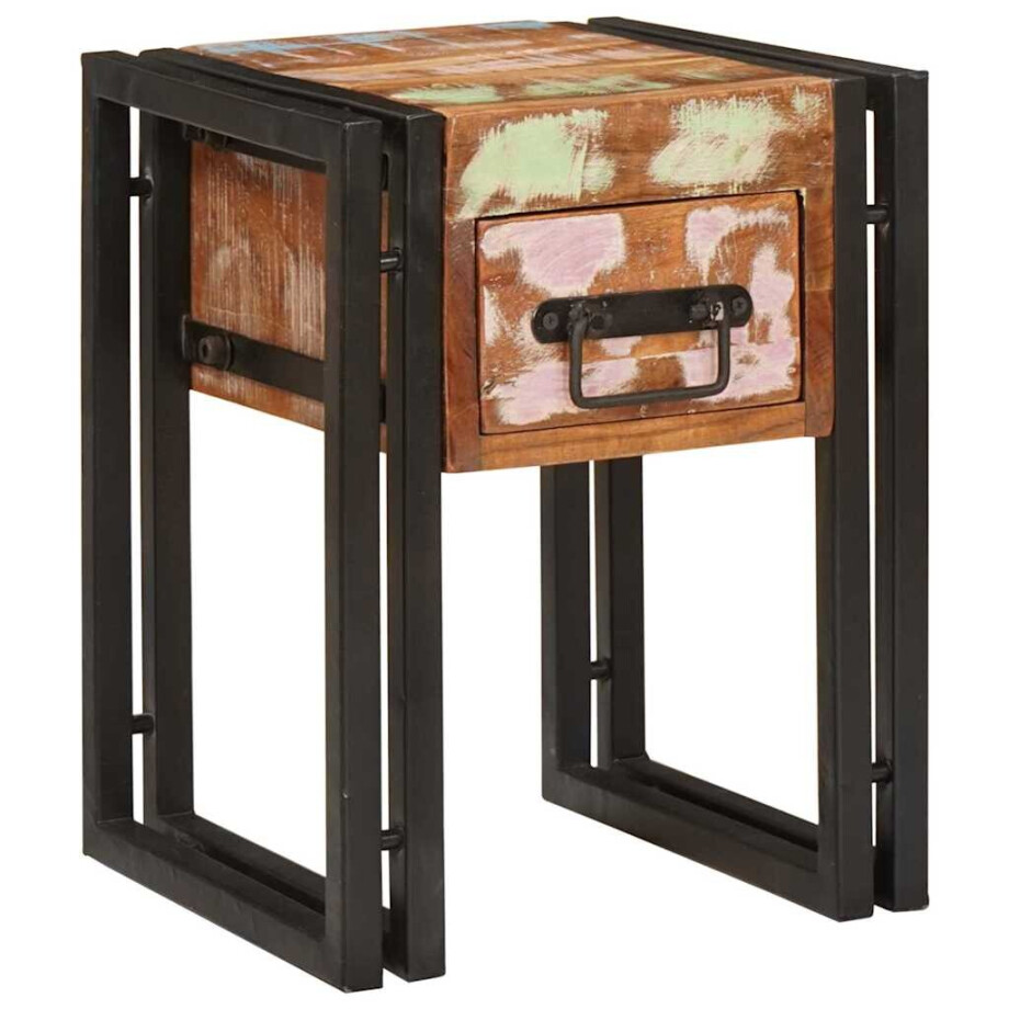 vidaXL Bijzettafel met lade 30 x 30 x 40 cm Massief Gerecycled Hout afbeelding 1
