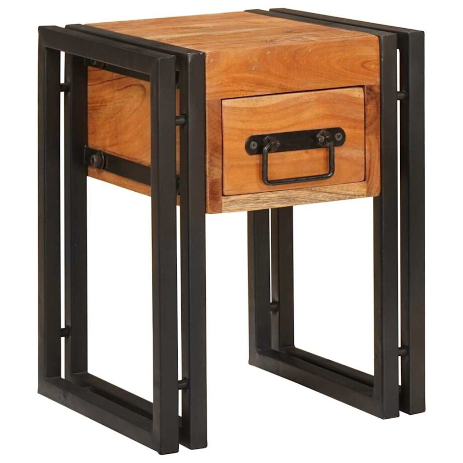 vidaXL Bijzettafel Bruin en zwart 30 x 30 x 40 cm Massief Acaciahout afbeelding 1