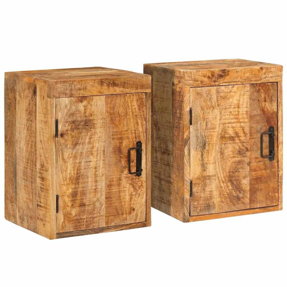 vidaXL Nachtkastje 2 pcs Bruin 35 x 33 x 48 cm Massief Mango Hout afbeelding 1