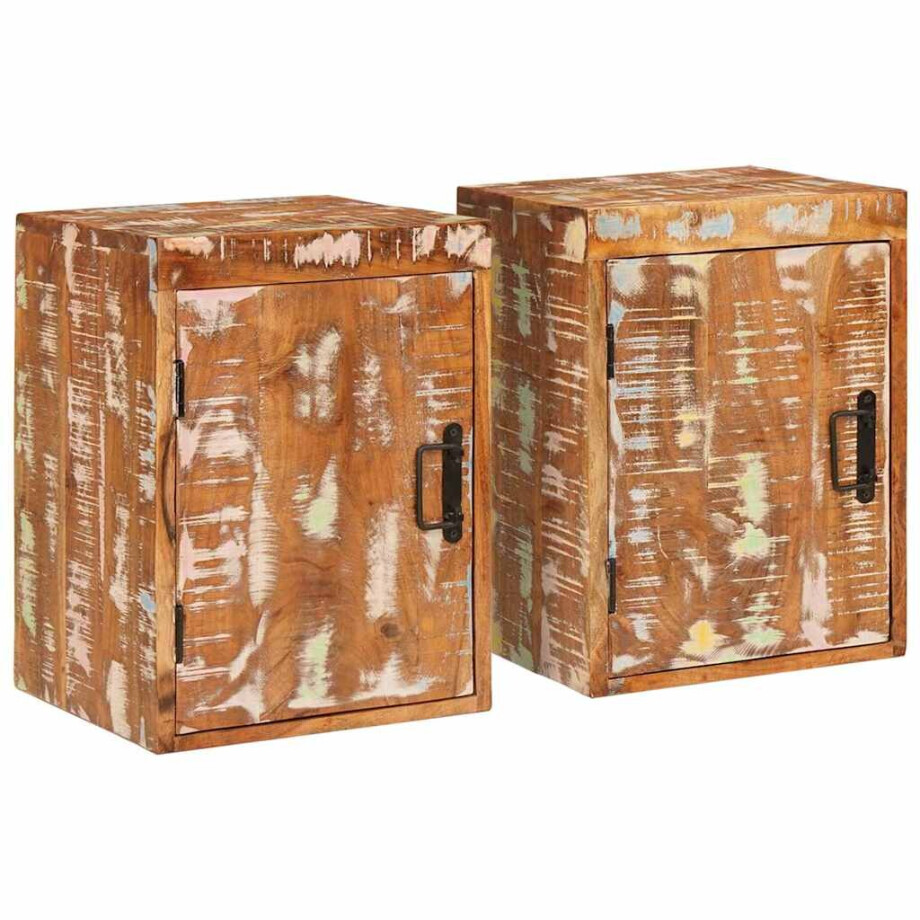 vidaXL Nachtkastje 2 pcs Bruin 35 x 33 x 48 cm Massief Gerecycled Hout afbeelding 1