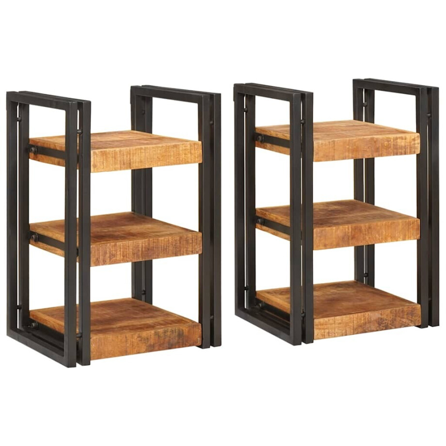vidaXL Nachtkastje 2 pcs Bruin en zwart Massief Mango Hout afbeelding 1