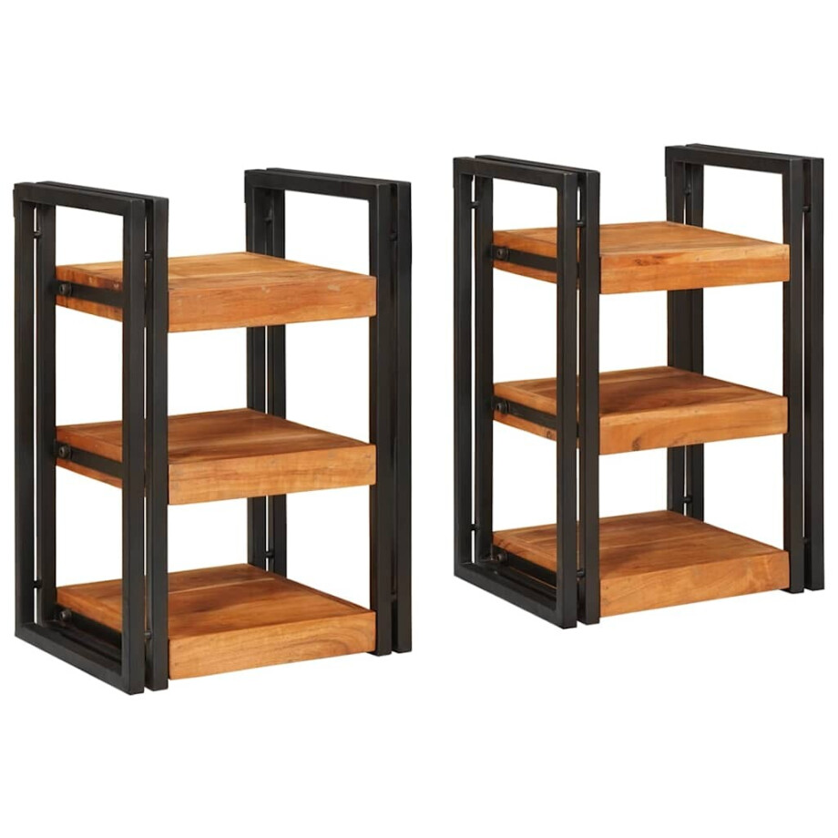 vidaXL Nachtkastje 2 pcs Bruin en zwart Massief Hout Acacia vidaXL Nachtkastje 2 pcs Bruin en zwart Massief Hout Acacia afbeelding 1