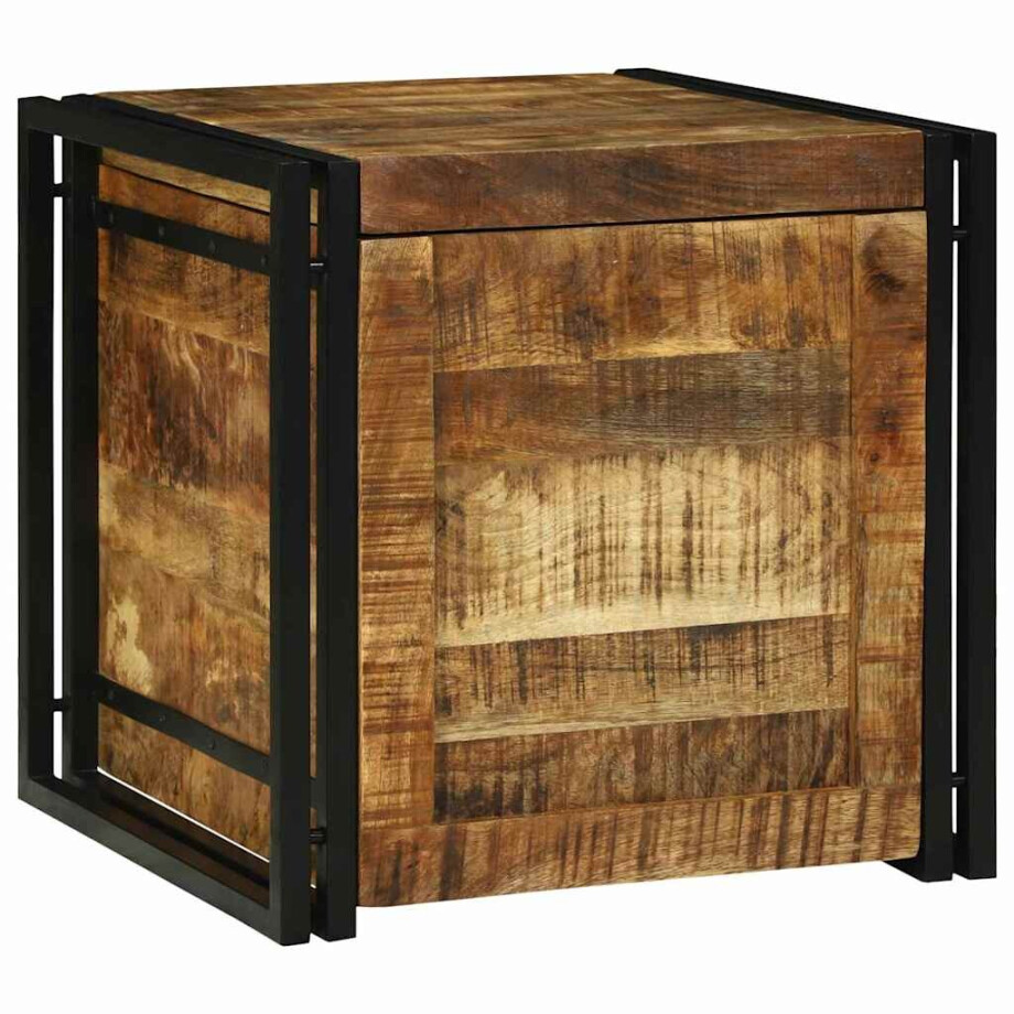 vidaXL Opbergbox Bruin en zwart 50 x 50 x 50 cm Ruw Mango Hout vidaXL Opbergbox Bruin en zwart 50 x 50 x 50 cm Ruw Mango Hout afbeelding 1