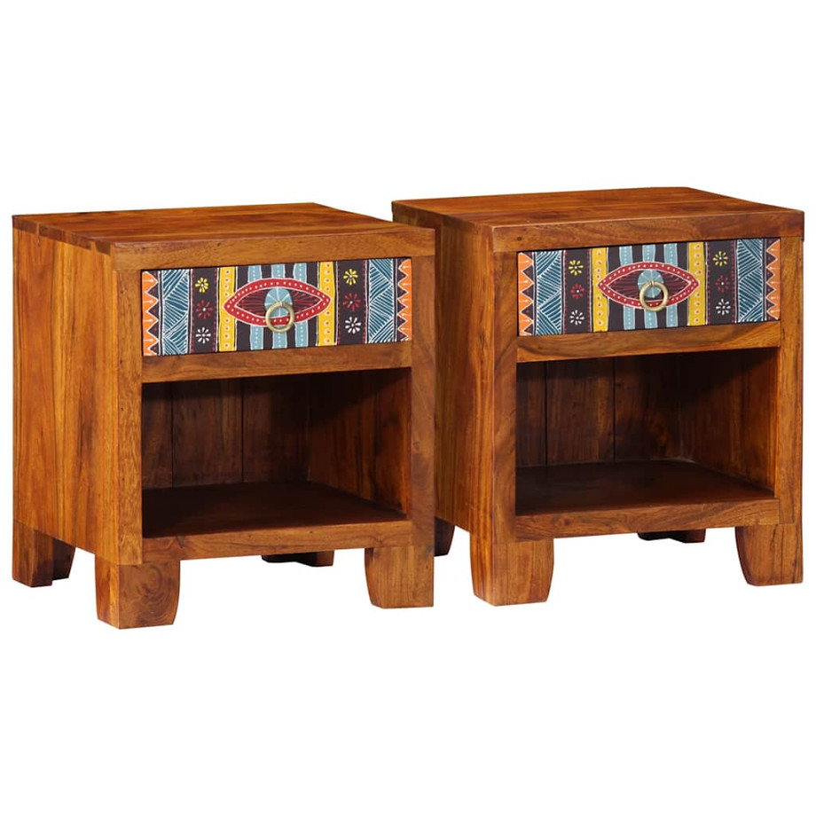 vidaXL Nachtkastje 2 st 40x35x45 cm massief acaciahout afbeelding 1