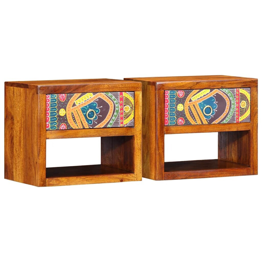 vidaXL Nachtkastje 2 pcs Bruin 40 x 35 x 35 cm Massief Acaciahout afbeelding 1