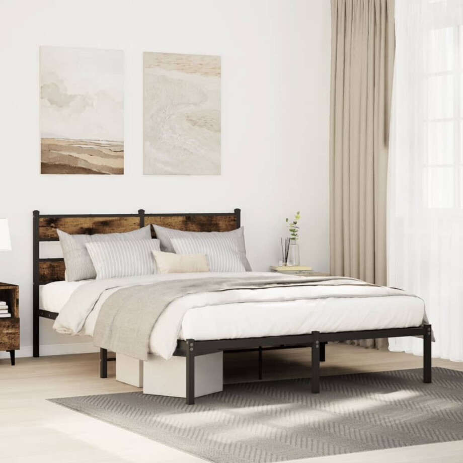 vidaXL Bedframe zonder matras metaal gerookt eikenkleurig 160x200 cm afbeelding 1