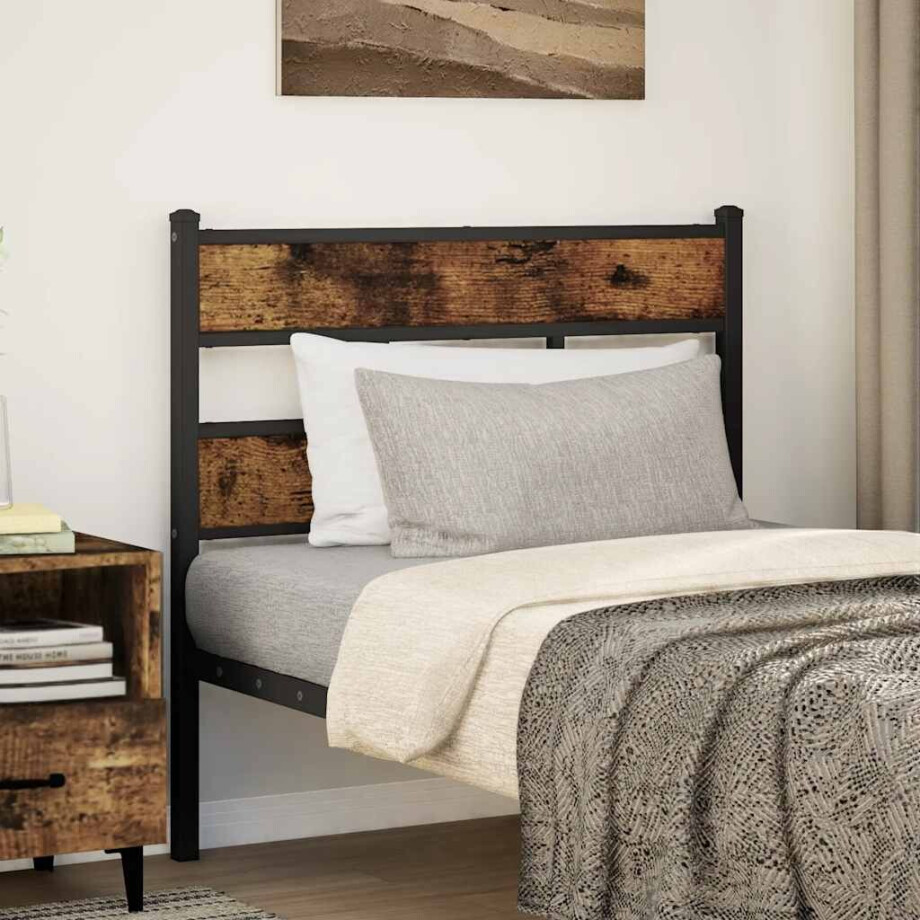 vidaXL Vervangend hoofdbord 80 cm ijzer en bewerkt hout gerookt eikenkleurig vidaXL Vervangend hoofdbord 80 cm ijzer en bewerkt hout gerookt eikenkleurig afbeelding 1