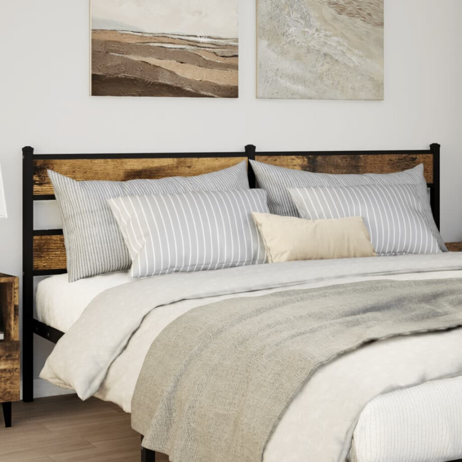 vidaXL Hoofdbord 180 cm ijzer en bewerkt hout gerookt eikenkleurig afbeelding 1