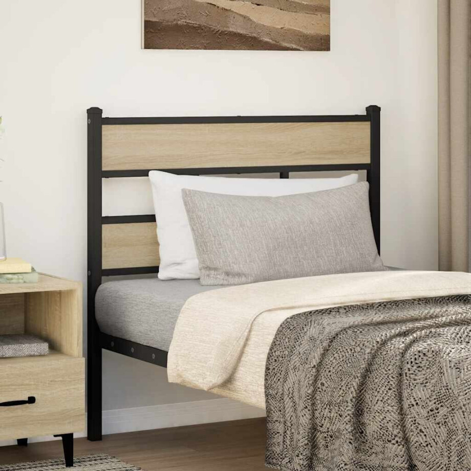 vidaXL Vervangend hoofdbord 90 cm ijzer en bewerkt hout sonoma eikenkleurig afbeelding 1