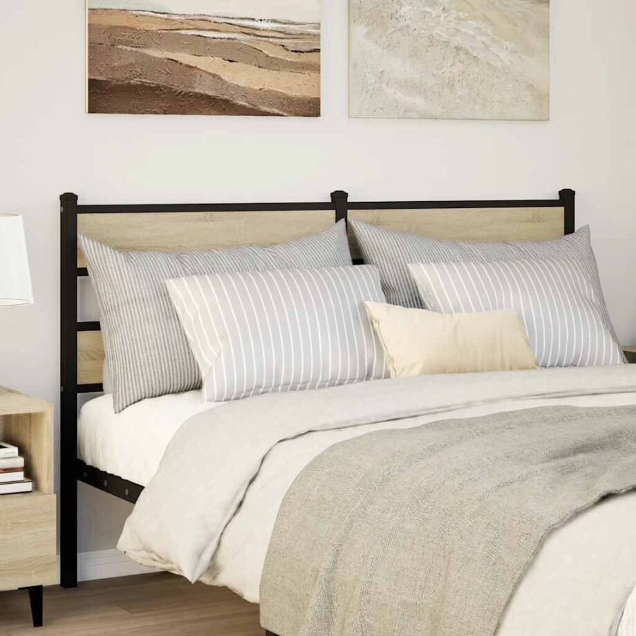 vidaXL Vervangend hoofdbord 160 cm ijzer en bewerkt hout sonoma eikenkleurig afbeelding 1