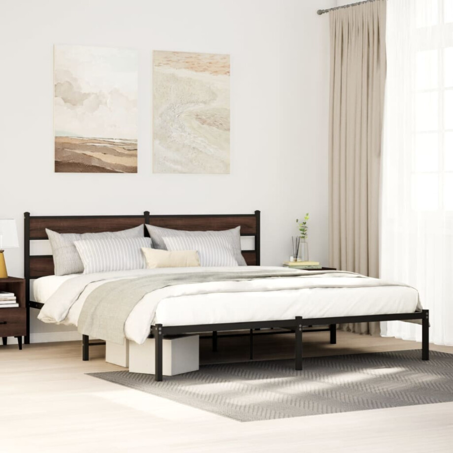 vidaXL Bedframe met hoofdbord zonder matras bruin eiken 183x213 cm afbeelding 1