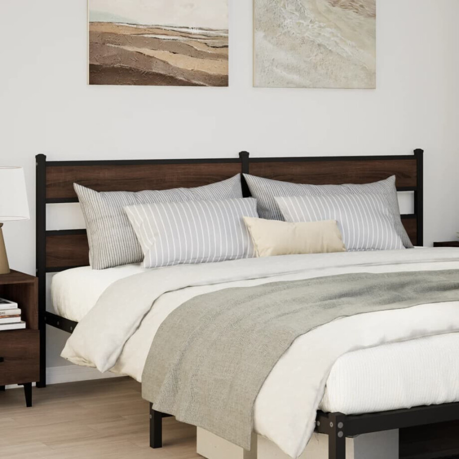 vidaXL Hoofdbord 180 cm bewerkt hout en staal bruin eikenkleurig afbeelding 1