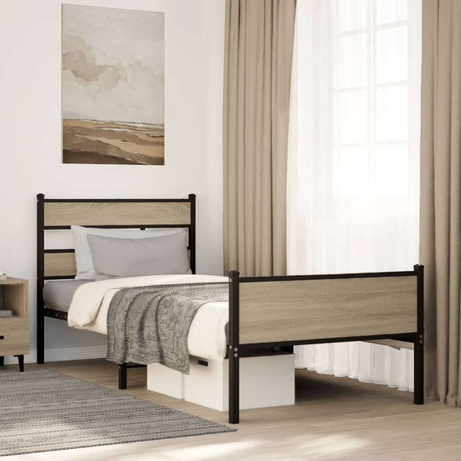 vidaXL Bedframe zonder matras hout sonoma eikenkleurig 100x190 cm afbeelding 1