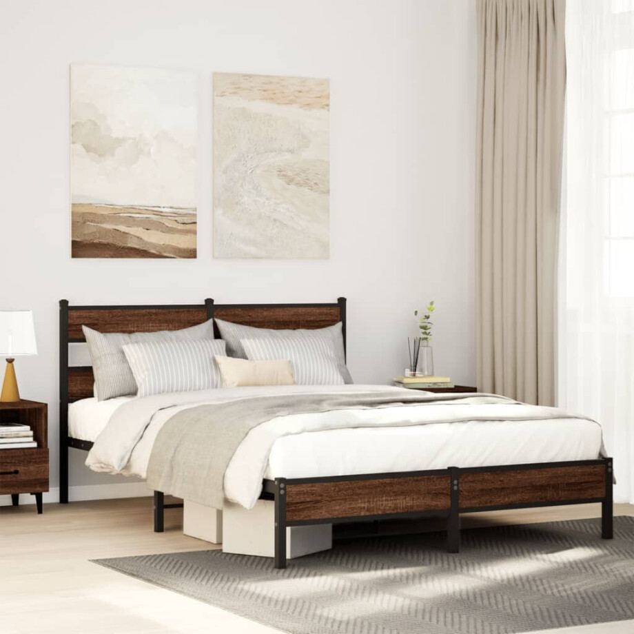 vidaXL Bedframe zonder matras bewerkt hout bruin eikenkleur 160x200 cm afbeelding 1