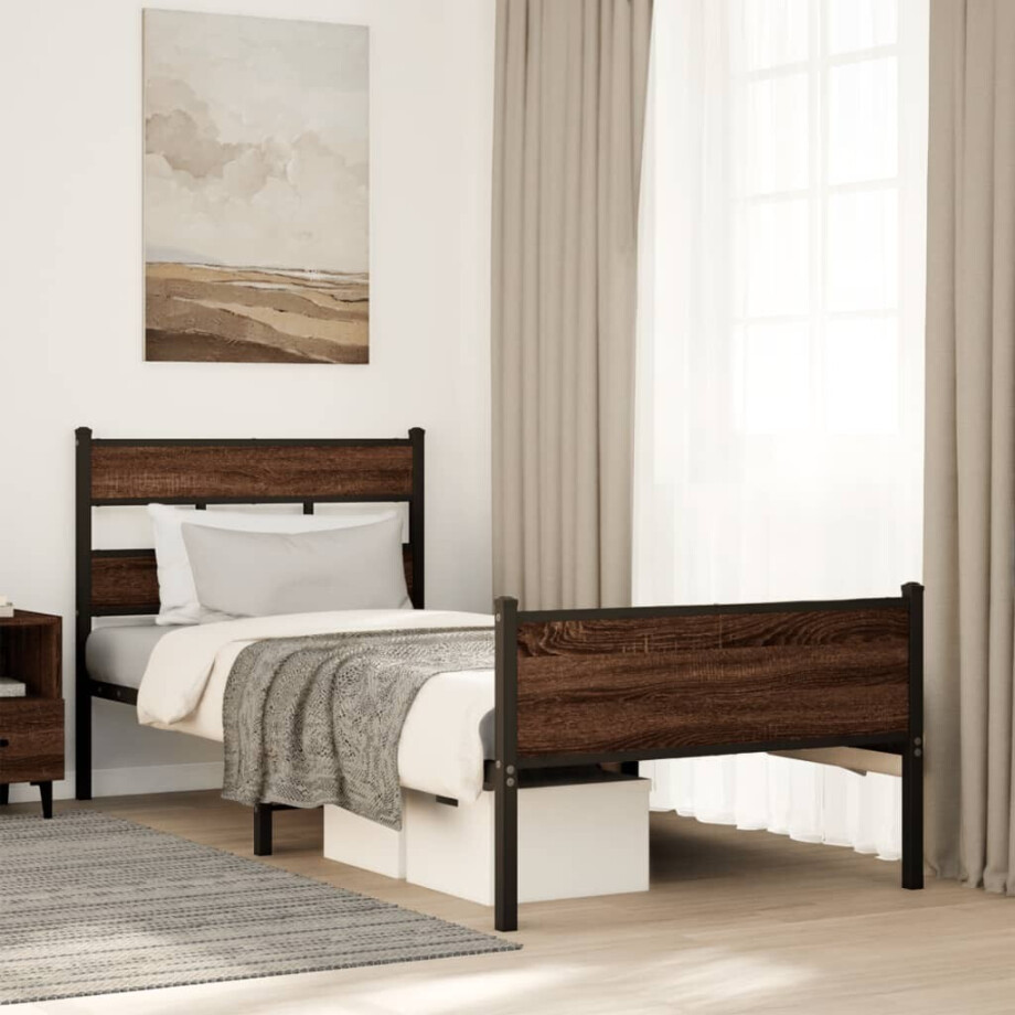 vidaXL Bedframe zonder matras bewerkt hout bruin eikenkleur 100x190 cm vidaXL Bedframe zonder matras bewerkt hout bruin eikenkleur 100x190 cm afbeelding 1