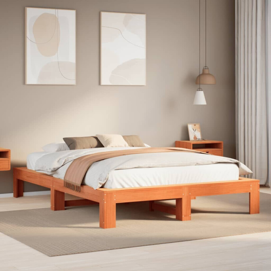 vidaXL Bedframe zonder matras massief grenenhout wasbruin 140x200 cm afbeelding 1