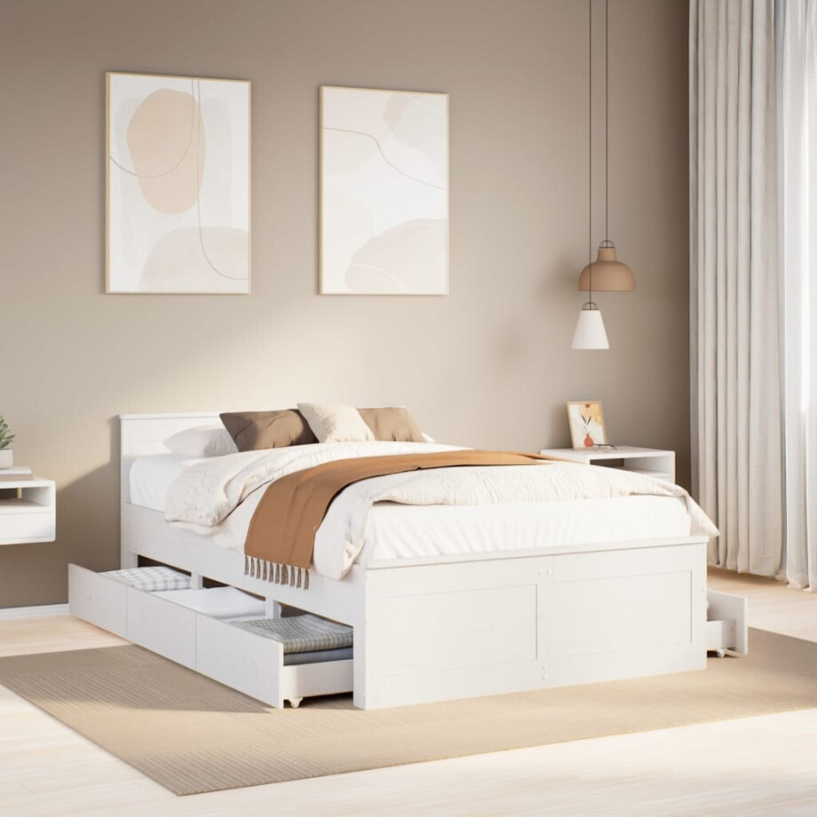 vidaXL Bedframe zonder matras met hoofdbord grenenhout wit 120x200 cm afbeelding 1