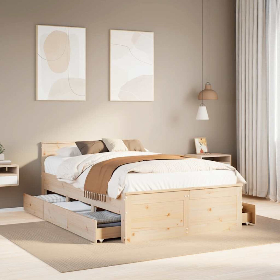 vidaXL Bedframe zonder matras met hoofdbord grenenhout 120x190 cm afbeelding 1