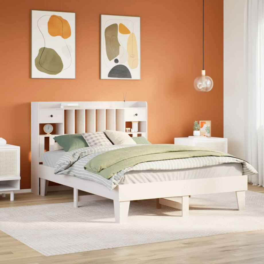 vidaXL Bedframe zonder matras massief grenenhout wit 160x200 cm afbeelding 1