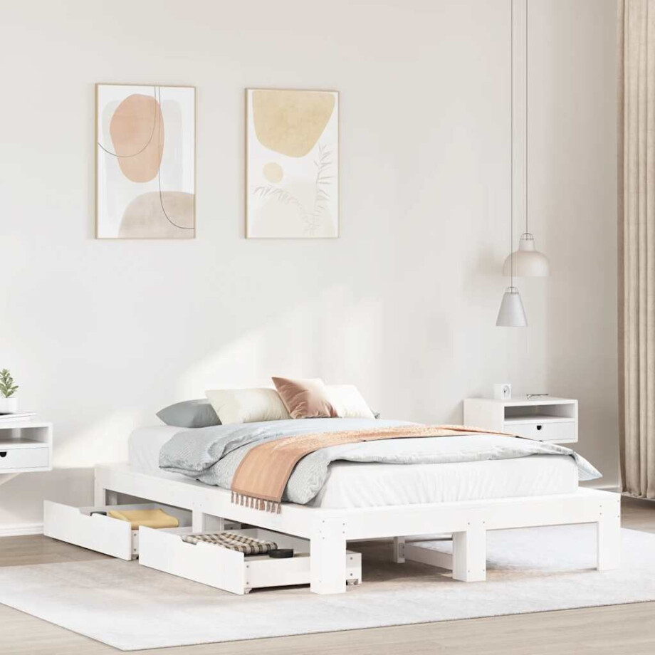 vidaXL Bedframe zonder matras massief grenenhout wit 120x190 cm afbeelding 1