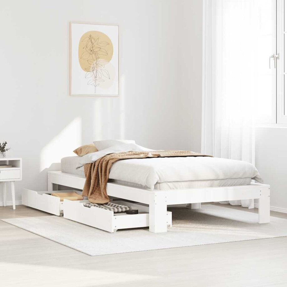 vidaXL Bedframe zonder matras massief grenenhout wit 75x190 cm afbeelding 1